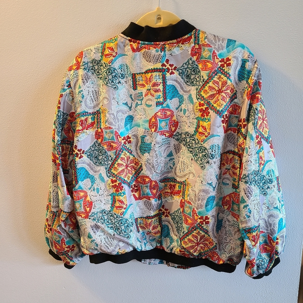 Vintage Casual Isle Colorful Print Bomber Jacket Womens Size Small, Bust 21.5" - Picture 3 of 9